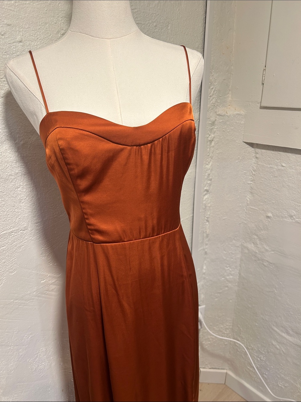 Abercrombie & Fitch Rust Satin Slip Midi Dress - Picture 3 of 6